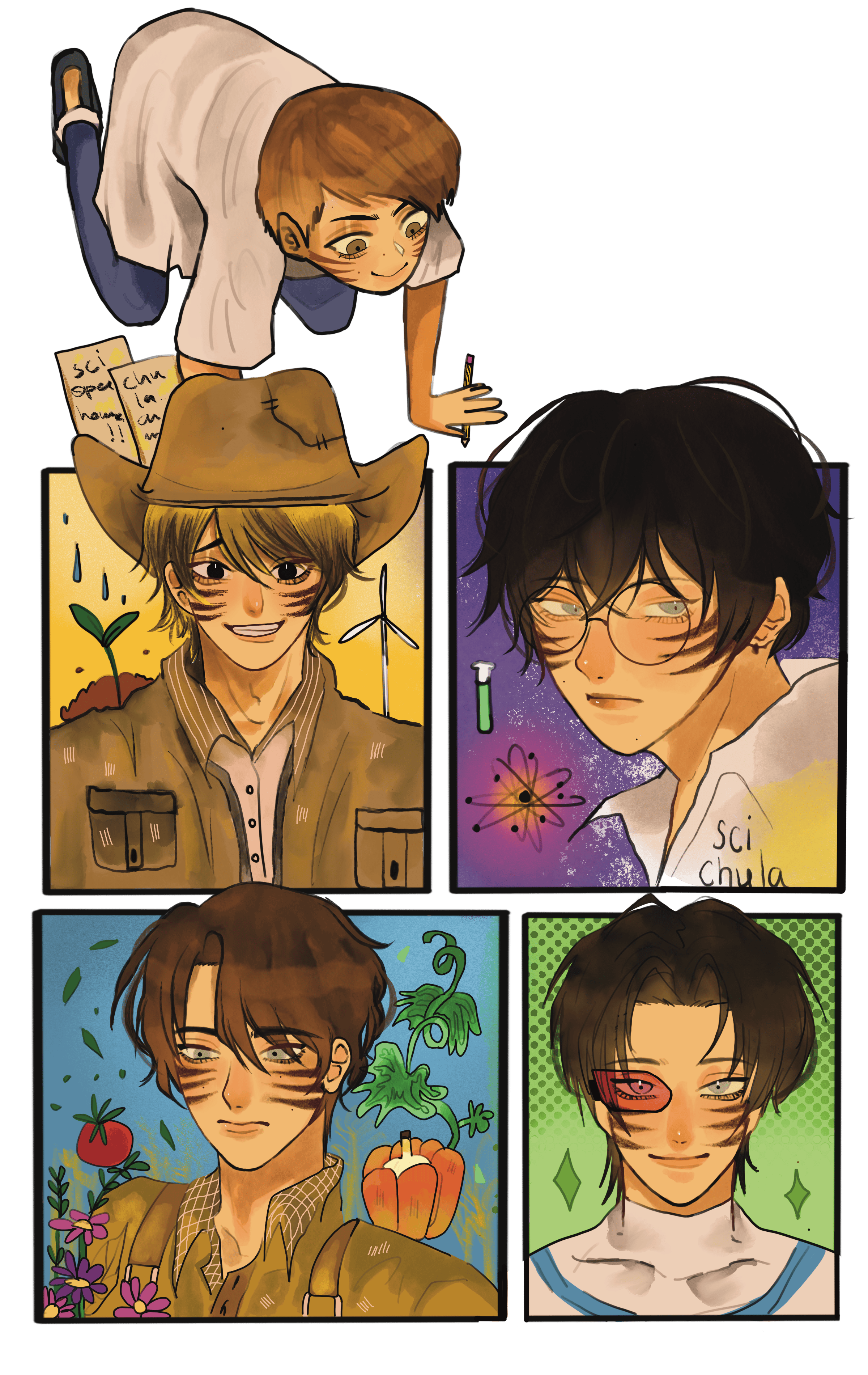 Artwork แสดงภาพพาแนล 4 ช่องแสดงอนาคตที่เด็กคนที่อยู่ทางซ้ายบนสามารถเป็นได้